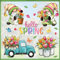 Mfault Hello Spring Gnome Window Clings 4 Sheets, Tulip Flower Teal Truck Mason Jar Farmhouse Wall Stickers Decal Decorations, Floral Bloom Butterfly Seasonal Living Room Home Kitchen Decor