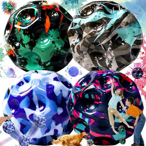 Benaton 4 Stück Sprünge Space Ball, Hohe Springender Gummiball, Mini Bouncing Ball, Moon Ball hohe Springender, Mini Bouncing Ball Toy Loch-Ball, Partygeschenke Kinder(Raum, Obst, Gekritzel, Kirsche)