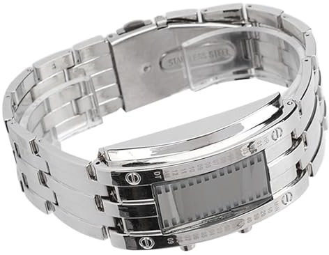 Beufee Herrenuhr, Modische Digitaluhr Mit Binärem Zeitmodus, Legierung, LED-Digitaluhren, wasserdichte Armbanduhr Für Damen Und Herren(Silber)