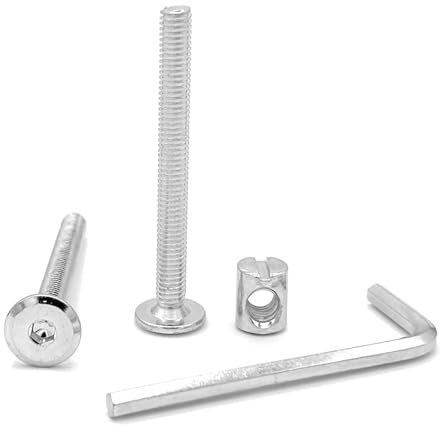 NOLDAR |Tornillos M6 de cabeza plana con tuercas de barril. Tornillos para muebles M6 x 70 mm. Incluye llave allen. (20 tornillos + 20 tuercas)