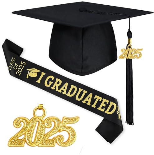 Atuoxing Chapeau Diplome, Toque Diplome de Diplomé pour Adultes 2025 Gland Pendentif avec Ceinture, Chapeau Diplome Réglable Graduation Unisexe
