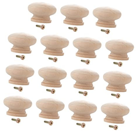 ETHZZLE 15pcs Cupboard Pull Knob Wooden Cabinet Pull Round Drawer Knob Vintage Decor Kitchen Cabinets Nautical Cabinet Knobs Pull Handle Drawer Knobs Wood Door Knobs Beech Dressing Table