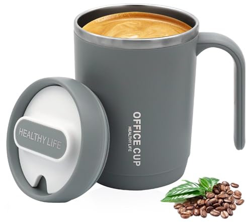 Tasses à café incassables, Tasses de 500 ml en acier inoxydable avec cuillère et couvercle, Tasses à boire incassables, Tasses réutilisables pour enfants pour la maison, le jardin, le pique-nique, le