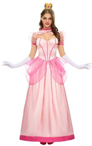 Spooktacular Creations Costume de robe rose pêche pour femme avec gants et couronne, robe de princesse pour costumes d'Halloween femme 2024, fêtes costumées-M