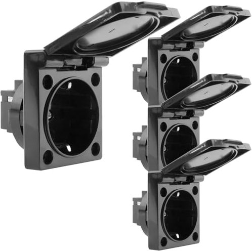 BeMatik - Socle de prise Schuko encastré à vis IP44 avec couvercle noir paquet de 4