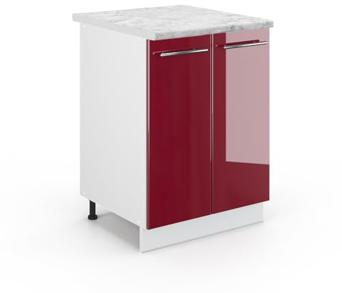 Vicco Mobiletto base cucina Fame-Line, Rosso bordeaux lucido/Bianco, 60 cm, PL Marmo
