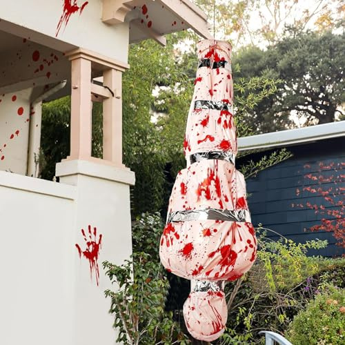 Halloween Deko Leichensack Requisiten Höhe erhöhen 2024 Neu Weiß Gruselige Halloween Deko Outdoor Garten Aufblasbar Gefälschte Leiche, Halloween Dekoration Requisiten für Tote Opfer Spukhaus Deko