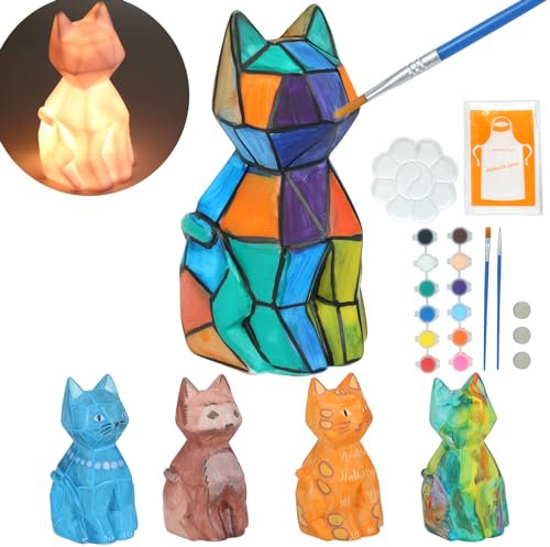 MUSUNFE DIY -Nachtlicht Bastelset Kinder 4-9 Jahre, Kindergeburtstag Basteln, malen Sie Ihr eigenes Lamp-Kit-Kunstversorgungen Kunsthandwerk für Kinder im Alter von 5 bis 8 Jahren (Katze)