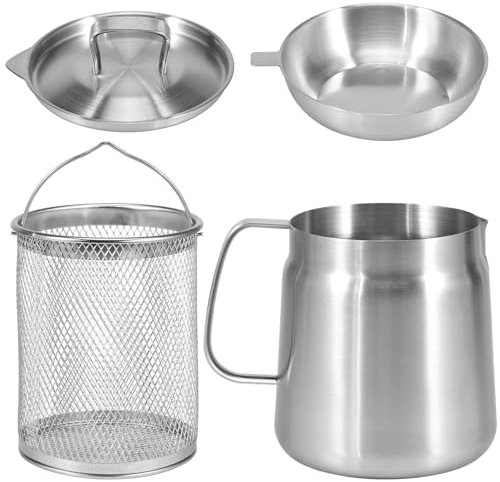 BAODBF Deep Fat Fryer Strainer,Bacon Grease Container with Strainer,Cooking Oil Filter,Stainless Steel Oil Filter Pot for Cooking Oil,Coconut Oil,Frying Oil,Hot Oil (2L)