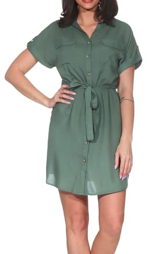 VERO MODA Damen Vmbumpy Ss Short Shirt Dress WVN Ga Noos, Laurel Wreath, X-Large