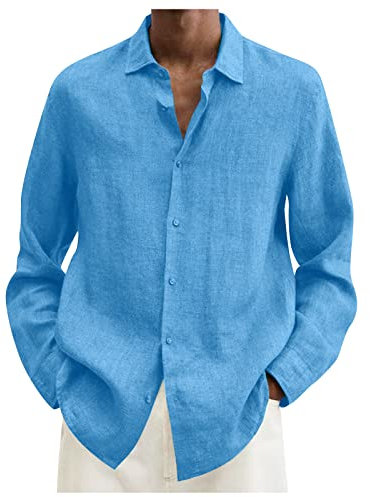 Chemise Coton Homme Chemise Infroissable Chemise Homme Lin Ensemble Homme Chic T Shirt Homme Chemise À Manches Longues en Lin Chemise Chemise Homme Manches Courtes Chemises Turquoise 4XL