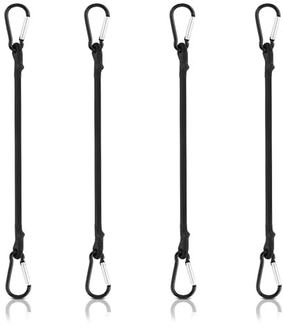 Ouligay 4Pcs Carabiner Bungee Cords with Carabiner Hooks, 12 Inch Heavy Duty Short Bungee Straps, Strong Elastic Rope for Bike Rack Tent Camping Cargo Luggage Tarps Black