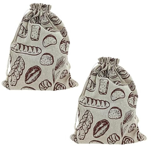 2 pcs Bread Bags Drawstring Bread Storage Bag Natural Linen Bread Bags Plastic Lining Bread Bag 45×32cm, Reusable Bread Storage for Homemade Bread, Makes Bread Last Longer Eco Bread Bag (B)