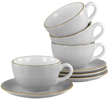 Creatable, 34036, Serie Vintage Nature Stein, 8-teiliges Geschirrset für 4 Personen, Cappuccino Set aus Porzellan, spülmaschinen- und mikrowellengeeignet, Made in Europe