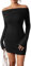Haibang Women's Sexy Off Shoulder Bodycon Dress Ruched Long Sleeve Mini Dress Slim Fit Club Party Short Dresses Black