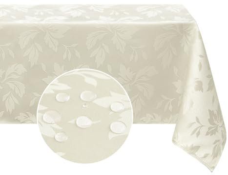 Romanstile Tischdecke 100x100 cm Creme Mitteldecke abwaschbar Weihnachten quadratisch Luxuriös wasserabweisend Festliche Tischtuch Tischdecken Table Cloth für Geburtstag,Jahrestag,Silivester,Neujahr