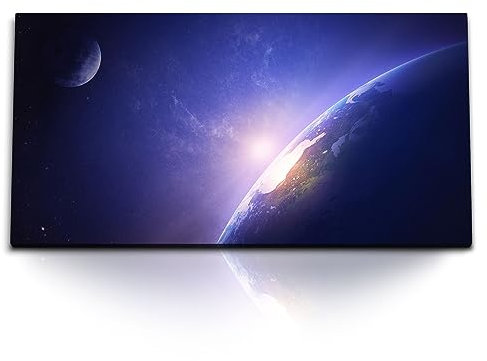 Paul Sinus Wandbild 120x60 cm Erde im Weltraum – Atemberaubende Aussicht auf die Erde aus dem All, festgehalten auf Leinwand und Holzrahmen
