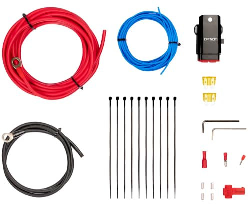 OPTION Vollkupfer Kabelkit 4mm², Endstufen Anschlusskit 4 qmm Vollkupfer - Anschluss von Verstärkern oder aktiven Subwoofern im Auto - Strom,- Masse und Remotekabel, Sicherungshalter inkl. Sicherungen