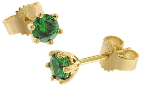 trendor Damen-Ohrringe Gold 333/8K mit synthetischem Smaragd 68782 | modischer Ohrschmuck für Frauen, perfekte Geschenkidee und edles Accessoire,