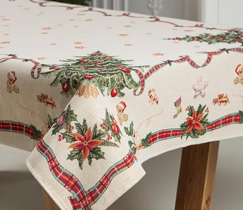 Gobelin Weihnachtstischdecke | Weihnachtliche Tischwäsche | Tischläufer | Tischdecke für Weihnachten und Neujahr (Weihnachtsbaum (Glitzernde), 140x140 cm)