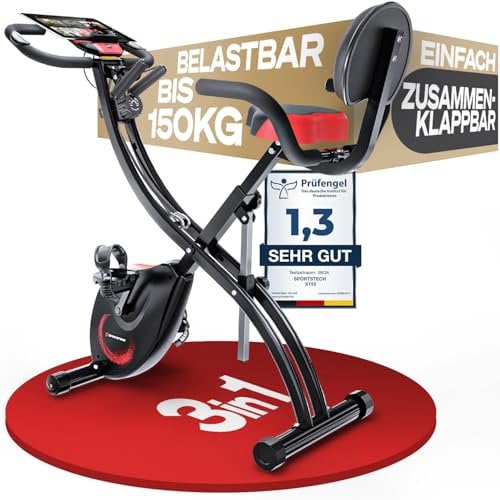 Sportstech Ergometer Heimtrainer Fahrrad klappbar, Fitness Indoor Fahrrad für Zuhause, Hometrainer Bike 150kg, App mit Live- & On Demand-Kursen für Full Body Workout-Erlebnis, X150 Bike