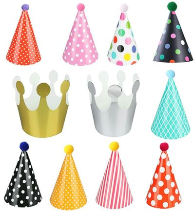FuzlPnag 11 pcs sombreros de fiesta de cumpleaños, sombreros de fiesta,sombreros de fiesta con cono,DIY sombrero de papel,para Fiestas de Cumpleaños de Niños y Niñas