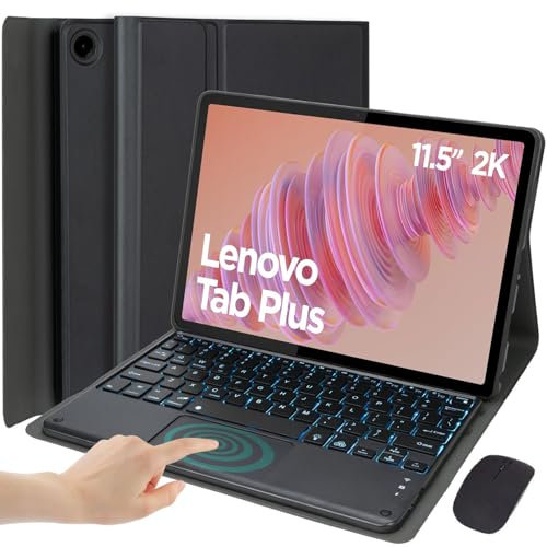 EHLCYS Funda con Teclado para Lenovo Tab Plus 11,5 Pulgadas 2024 (TB351FU), Teclado Español Ñ con Panel Táctil Retroiluminado 7 Colores, Funda Ultrafina con Soporte Tipo Folio con Mouse