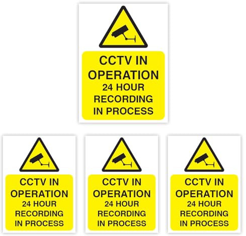Pack of 4 CCTV Sign Sticker Waterproof CCTV in Operation Sign Sticker (75 x 100 mm) CCTV Stickers for Windows Security Camera Sign