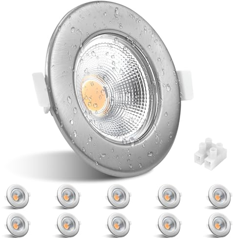 Allesgute 10er LED Einbaustrahler 230V Flach Gebürstet Edelstahl LED Spots Einbauleuchten 10W 3000K Warmweiß 850LM Einbauspots 65-85mm Lochmaß für Küche Wohnzimmer