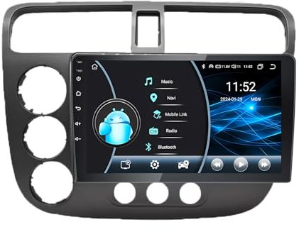 9 Pulgadas HD Pantalla Táctil Android 14 Radio De Coche 2 DIN para Honda Civic 2000 2001-2006 con GPS Navegación WiFi Control En El Volante AHD Cámara Trasera Bluetooth Carplay(Y2 2+32G)