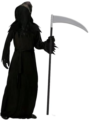 Yi'antai Deguisement Faucheuse Costume Enfant, Reaper Costume d'Halloween avec Faucille, Costumes de Faucheuse d'Halloween, Deguisement Reaper Halloween, Faucheuse Enfant Robe Noire (XL: 12–15 ans)