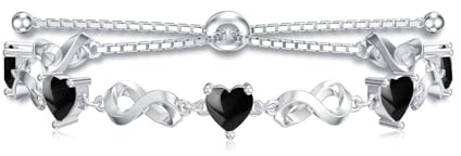 LELOUCHY Unendlichkeits Symbol und Herzform Geburtsstein Tennisarmband 925er Sterlingsilber Edelstein verstellbares Armband Schmuck Geschenke für Frauen