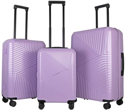 JLY Swirf 3 Piece Luggage Set Mauve Lilac – Lightweight Spinner Suitcase Set with Hard Shell, TSA Locks, Cup Holder, Organised Interior for Travel