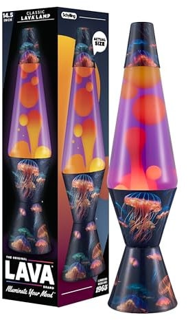 Lava Lampada da 36,8 cm con meduse luminose, la lampada originale di movimento, giallo Lava e liquido viola con base stampata, articolo #2424