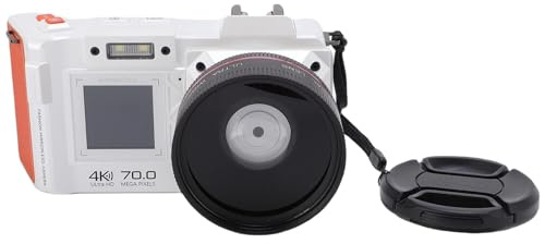Tosuny 4K 70MP Digitalkamera, WiFi DSLR Kamera mit Doppelbildschirm, 50 fachem Digitalzoom, Autofokus, F1,8 Blende, Blitz, Blitzschuh Schnittstelle, für Fotografie, Reisen (White)