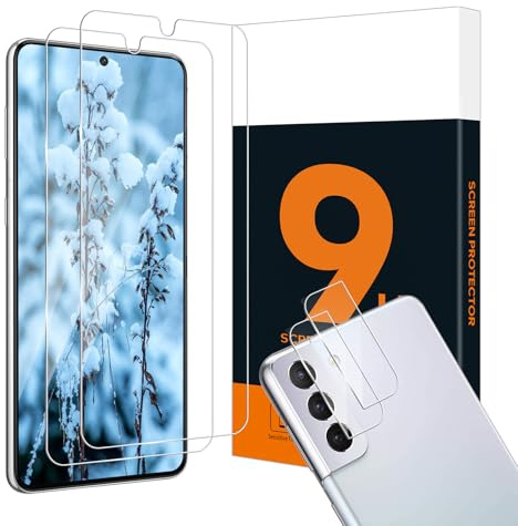 Carantee Verre trempé pour Samsung Galaxy S22 5G Film, Dureté 9H Anti Rayures Protection écran, 2,5D, Tactile sensible, 0,33mm Sans Bulles, 2+2 Pack HD Claire S22 Vitre Protection+Caméra Protecteur