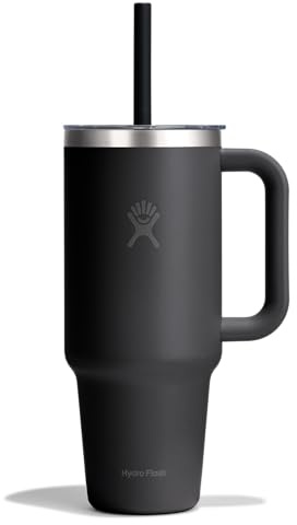 Hydro Flask 40 Oz Clear Lid Travel Tumbler with Straw and Handle - Insulated Stainless Steel in 40 Oz Black