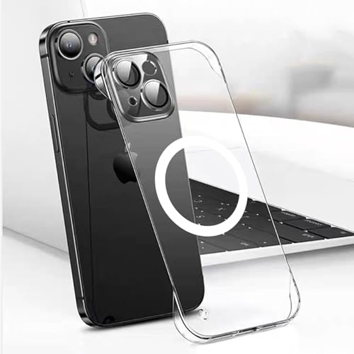 FAOMSEBS Senza Bordo Trasparente Cover per iPhone 14 Plus, Compatibile con MagSafe [Protettore per Lenti Fotocamera] (Sensazione di Metallo Nudo) Magnetico Sottile Custodia per iPhone 14 Plus Cover