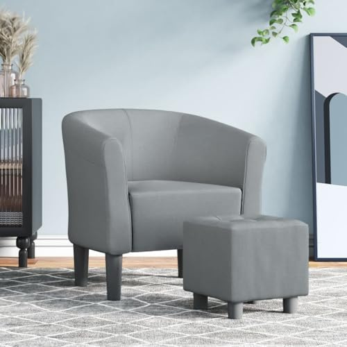 sephironlbb Fauteuil club avec repose-pieds en tissu gris clair, design moderne pour salon, chambre à coucher, bureau, fauteuil d'appoint confortable avec construction en bois robuste, fauteuil de