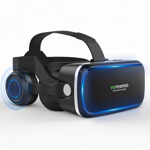 FIYAPOO Occhiali VR 3D con Cuffie, Bambini HD Visore Realtà Virtuale per Film e Giochi, Compatibile con Smartphone Android e iPhone da 4,7 a 6,7 Pollici, Regalo di Natale Perfetto per la Famiglia