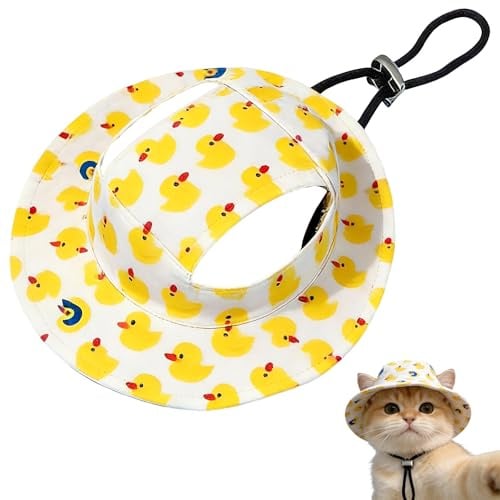 EAVUYIS Hunde Sonnenhut mit Ohrlöchern, Verstellbare Haustier Baseballmütze für kleine Hunde & Katzen, Sommer Sonnenschutz Hut mit Enten-Design, Kopfumfang 35cm, Outdoor Haustier Visier für Welpen