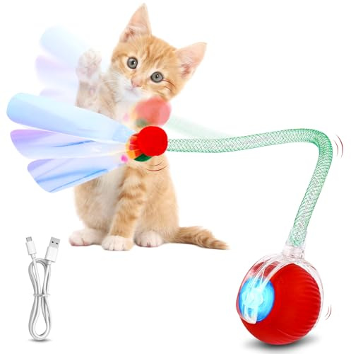 Interaktives Katzenspielzeug Elektrisch,Elektrischer Katzenball Für Drinnen | Automatischer Katzenball mit USB, Intelligentes Spielzeug für Katzen zur Selbstbeschäftigung, 3 Modi & Hindernisvermeidung