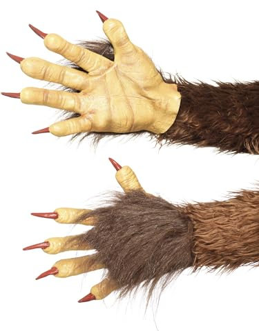 Smiffys Bestien/ Krampus-Dämon Handschuhe, Braun, Latex, mit Fell