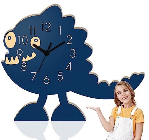 Yourlivingart Kinder Wanduhr aus Holz Monster Dancy Farbe Blau - Robuste Kinderuhr mit lustigem Monster Dancy-Design für das Kinderzimmer - Einzigartige Uhr aus nachhaltigem Holz