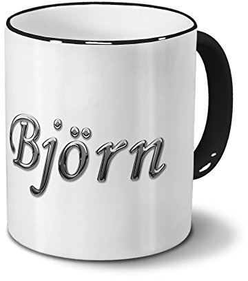 printplanet Tasse mit Namen Björn - Motiv Chrom-Schriftzug - Namenstasse, Kaffeebecher, Mug, Becher, Kaffeetasse - Farbe Schwarz