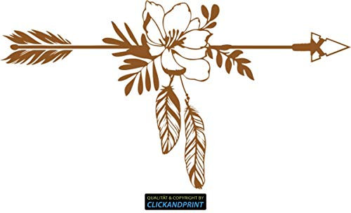 CLICKANDPRINT Aufkleber » Pfeil mit Blumen und Federn, 220x119,5cm, Kupfer Metallic • Dekoaufkleber/Autoaufkleber / Sticker/Decal / Vinyl