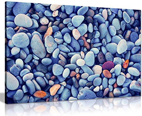 Panther Print, Canvas Wall Art for Living Room, Framed Pictures for Bathroom Walls, Blue Beach Pebbles Stones, Print for Special Occasions (18x12 Inch)