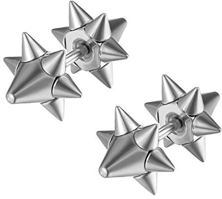 JewelryWe Fake Plug Ohrstecker Nieten: Herren Damen Edelstahl Spike Taper Nieten Kegeln Spitzen Tunnel Ohrringe Fake Ohr Plugs Ohrstecker Schraube Helix Tragus Piercings Punk Hip Hop Silber