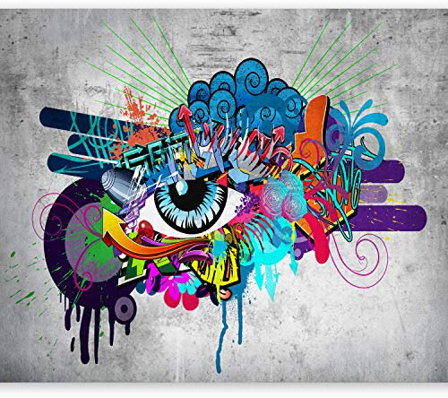 murando Fototapete selbstklebend Graffiti 392x280 cm Tapete Wandtapete Klebefolie Dekorfolie Tapetenfolie Wand Dekoration Wandaufkleber Wohnzimmer Betonoptik Streetart Auge bunt