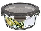 LocknLock OVEN GLASS Frischhaltedosen Glas mit Deckel | 650 ml Rund, Ø155 x 75 mm | Kühlschrank, Gefriertruhe & Spülmaschine | Borosilikat-Glas bis 400°C ofenfest | Mikrowellengeschirr mit Deckel
